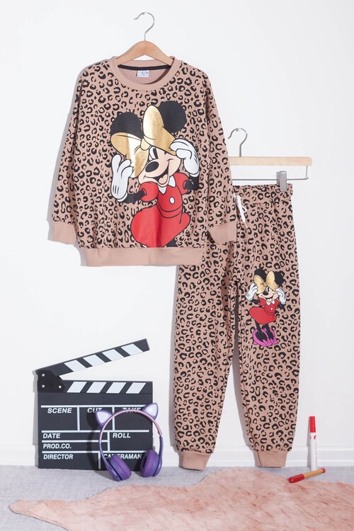 Kız Çocuk Leoparlı Karakter Baskılı Eşofman Takımı 14597
