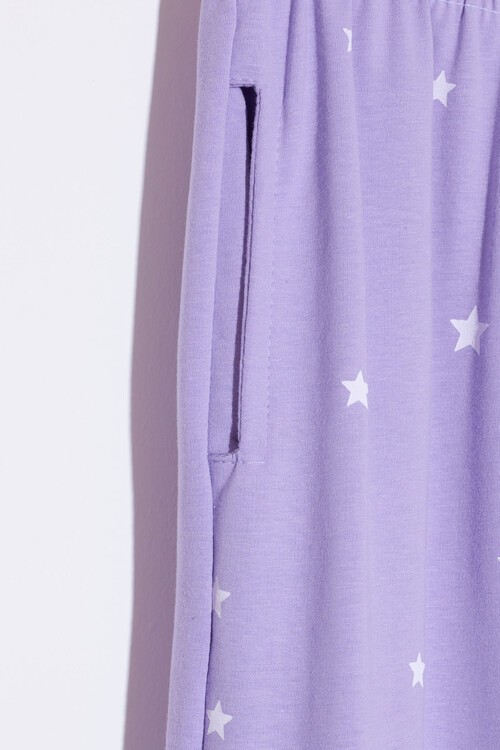 Kız Çocuk Lila Yıldız Desenli 9-16 Yaş Eşofman Altı 2068-3