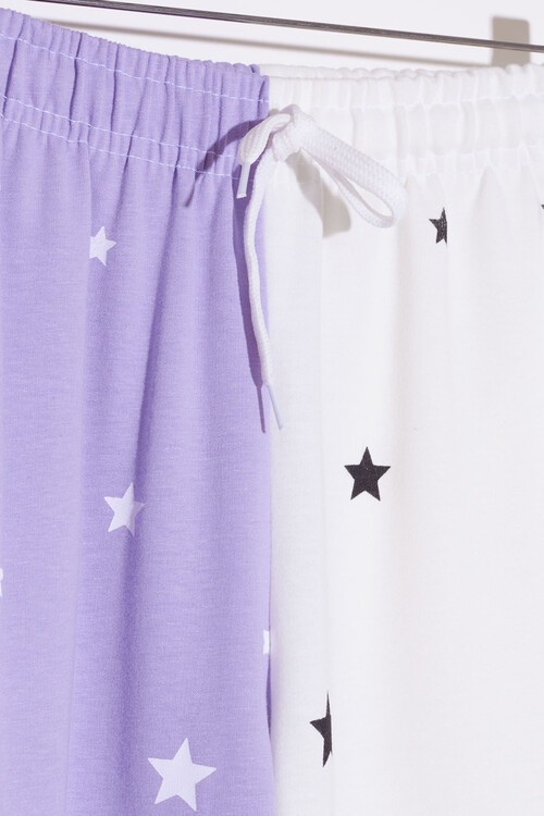 Kız Çocuk Lila Yıldız Desenli 9-16 Yaş Eşofman Altı 2068-3