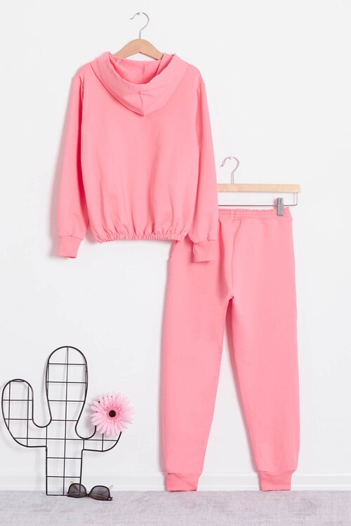 Kız Çocuk Mickey Baskılı Kapüşonlu Eşofman Takımı 14611