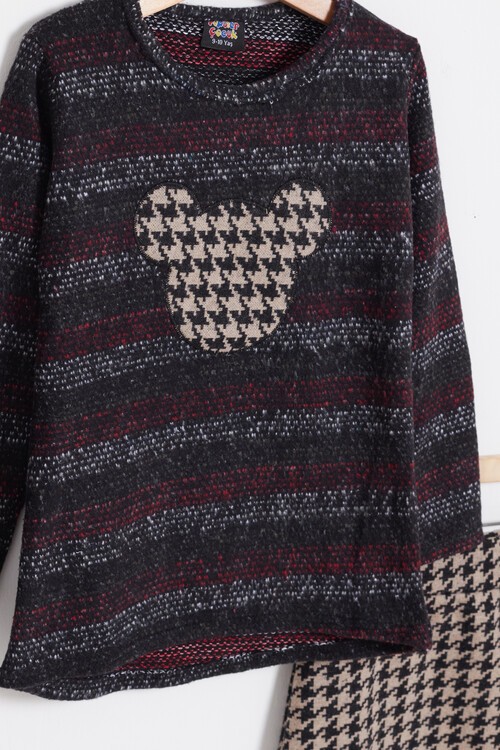 Kız Çocuk Mickey Nakışlı Kazaklı Etekli Takım  14613