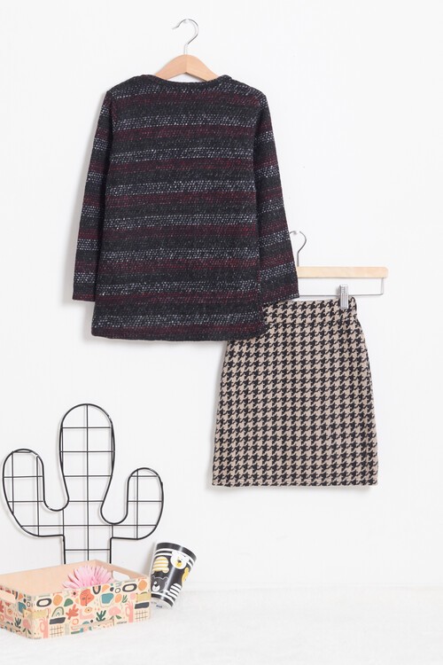 Kız Çocuk Mickey Nakışlı Kazaklı Etekli Takım  14613