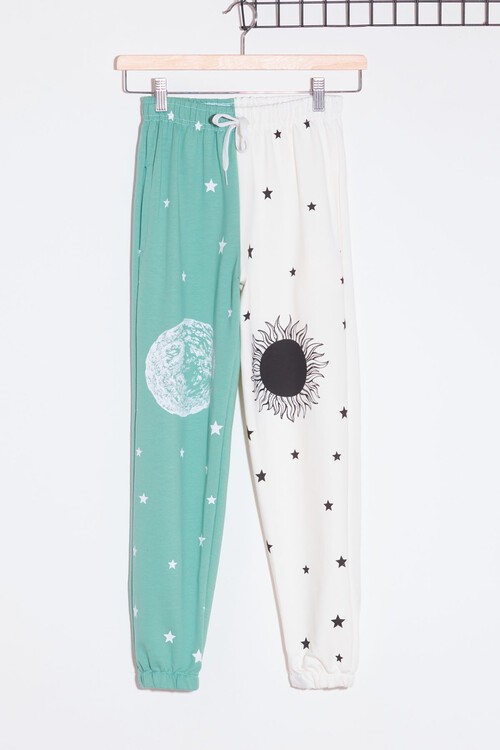 Kız Çocuk Mint Yıldız Desenli 9-16 Yaş Eşofman Altı 12898