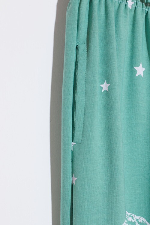 Kız Çocuk Mint Yıldız Desenli 9-16 Yaş Eşofman Altı 12898