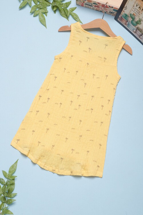 Kız Çocuk Palmiye Desenli Elbise 14548