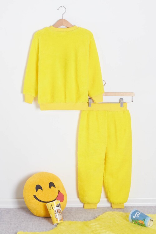 Sarı Civciv Nakışlı Peluş Kız Çocuk Eşofman Takımı Welsoft 13310