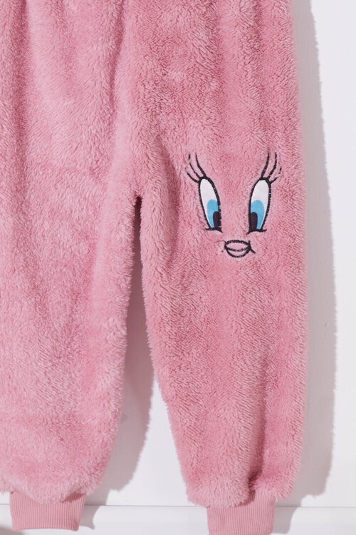 Sarı Civciv Nakışlı Peluş Kız Çocuk Eşofman Takımı Welsoft 13310