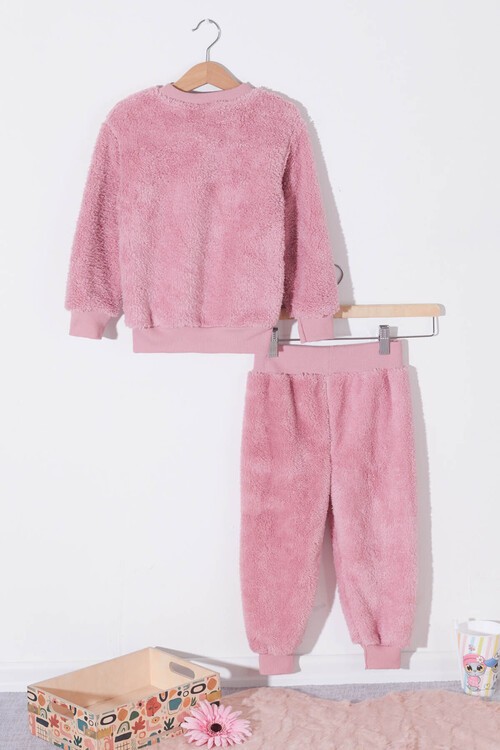 Sarı Civciv Nakışlı Peluş Kız Çocuk Eşofman Takımı Welsoft 13310