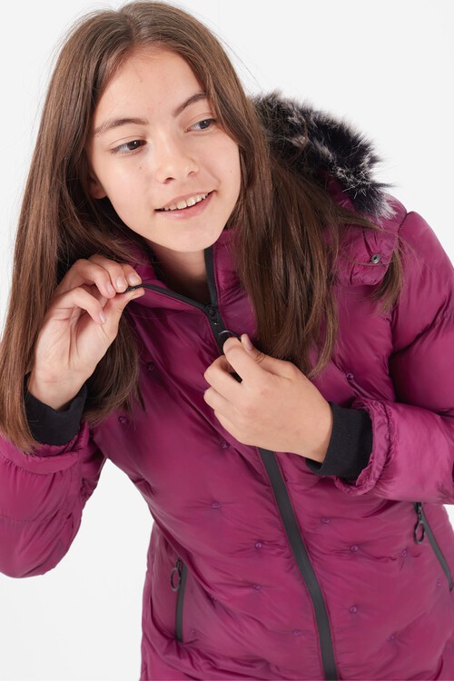 Kız Çocuk Mont Puantiyeli Kapüşonlu Şişme Mont 14532