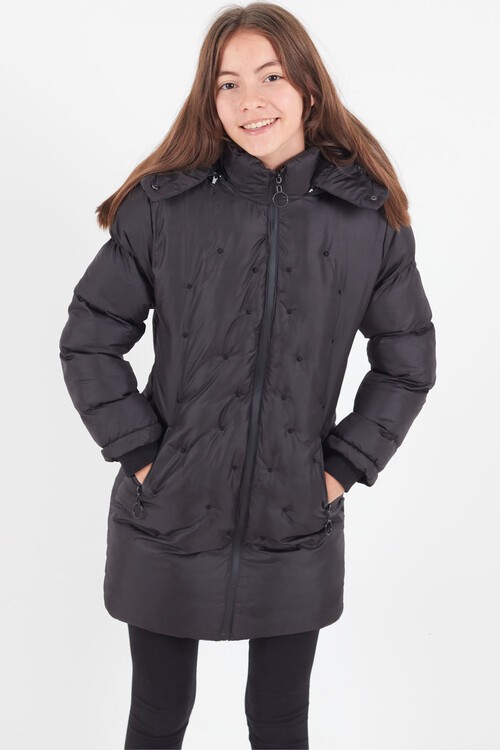 Kız Çocuk Mont Puantiyeli Kapüşonlu Şişme Mont 14532