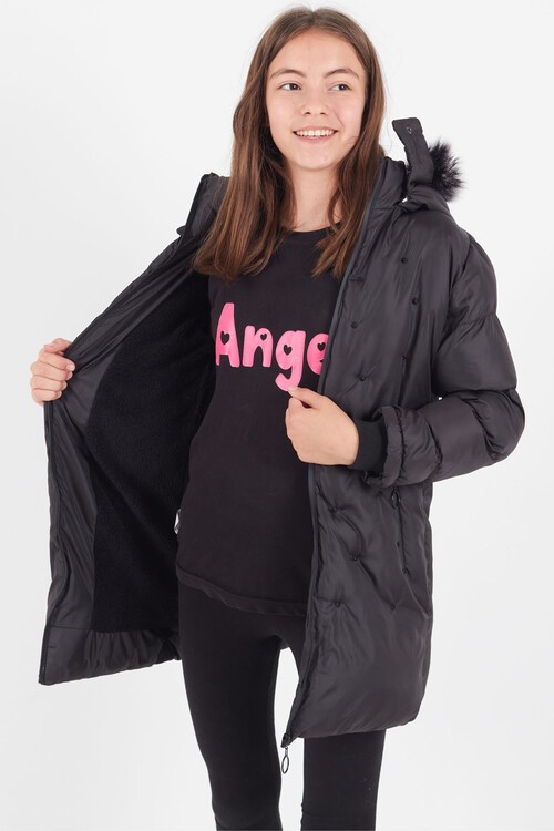 Kız Çocuk Mont Puantiyeli Kapüşonlu Şişme Mont 14532