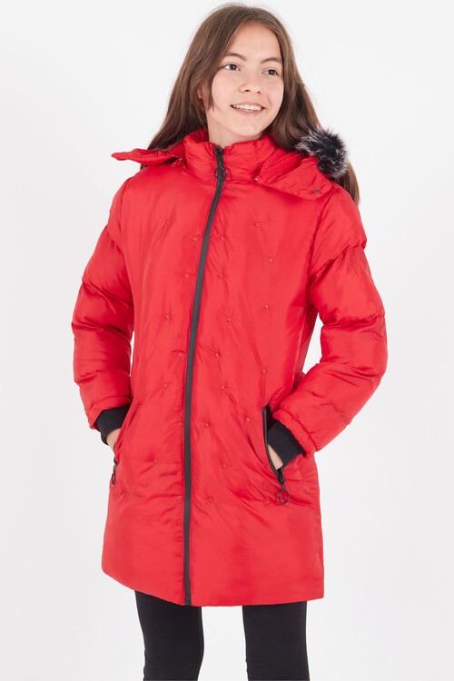 Kız Çocuk Mont Puantiyeli Kapüşonlu Şişme Mont 14532