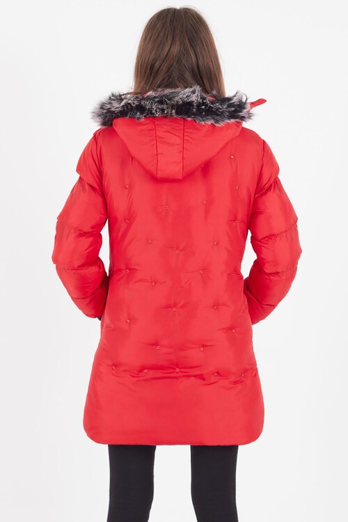 Kız Çocuk Mont Puantiyeli Kapüşonlu Şişme Mont 14532