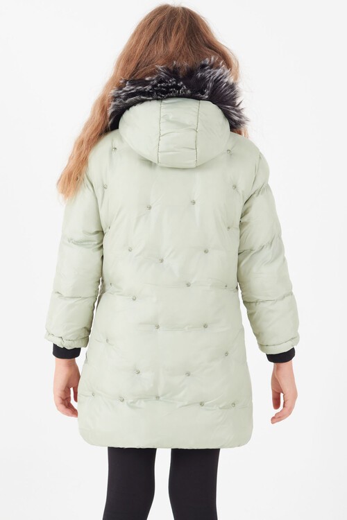 Kız Çocuk Mont Puantiyeli Kapüşonlu Şişme Mont 14532