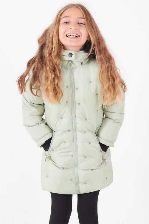 Kız Çocuk Mont Puantiyeli Kapüşonlu Şişme Mont 14532