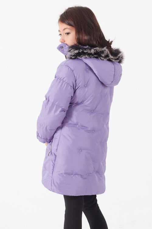 Kız Çocuk Mont Puantiyeli Kapüşonlu Şişme Mont 14532