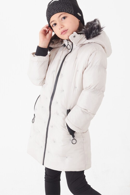 Kız Çocuk Mont Puantiyeli Kapüşonlu Şişme Mont 14532
