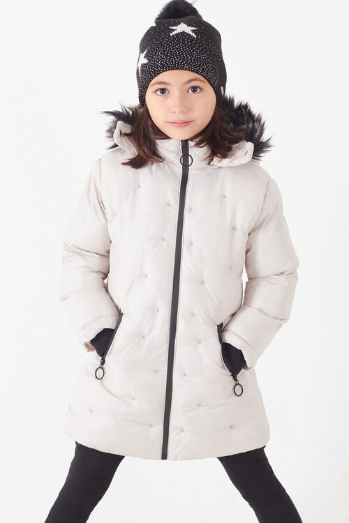 Kız Çocuk Mont Puantiyeli Kapüşonlu Şişme Mont 14532