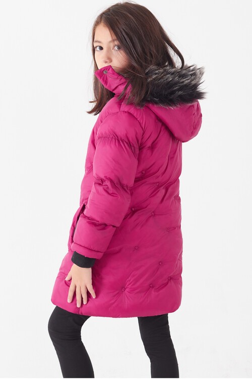 Kız Çocuk Mont Puantiyeli Kapüşonlu Şişme Mont 14532