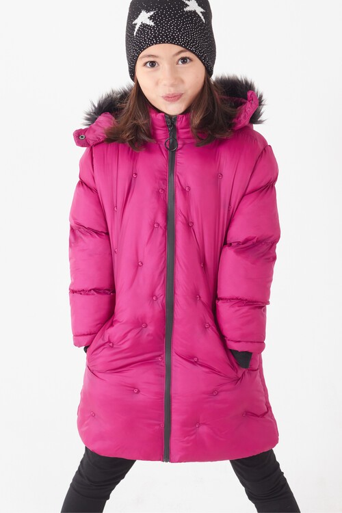 Kız Çocuk Mont Puantiyeli Kapüşonlu Şişme Mont 14532