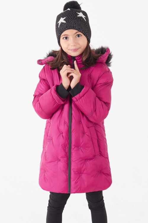 Kız Çocuk Mont Puantiyeli Kapüşonlu Şişme Mont 14532
