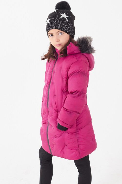 Kız Çocuk Mont Puantiyeli Kapüşonlu Şişme Mont 14532