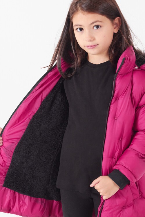 Kız Çocuk Mont Puantiyeli Kapüşonlu Şişme Mont 14532