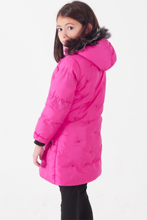 Kız Çocuk Mont Puantiyeli Kapüşonlu Şişme Mont 14532