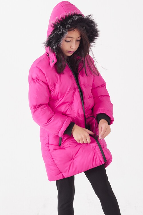 Kız Çocuk Mont Puantiyeli Kapüşonlu Şişme Mont 14532