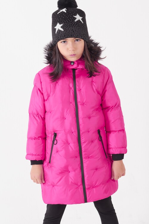 Kız Çocuk Mont Puantiyeli Kapüşonlu Şişme Mont 14532