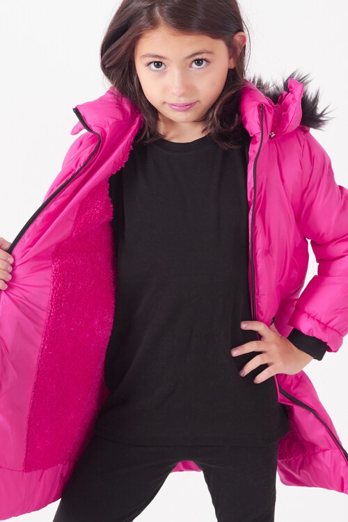 Kız Çocuk Mont Puantiyeli Kapüşonlu Şişme Mont 14532