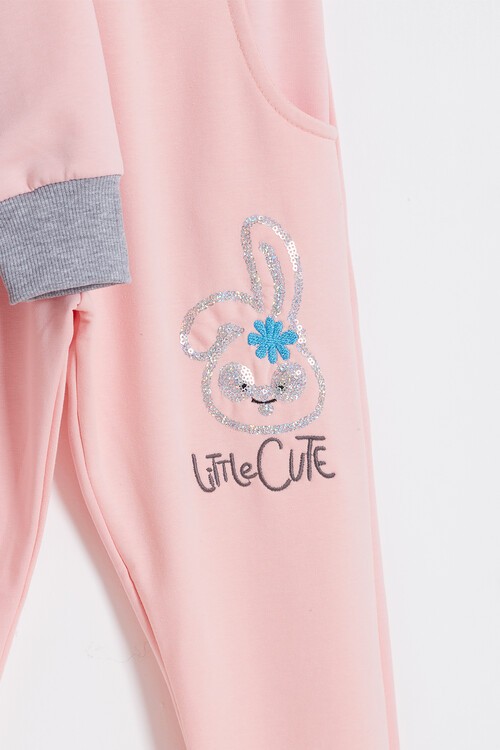 Kız Çocuk Pullu Tavşan Desenli Eşofman Takımı 14609