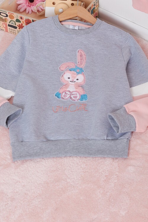 Kız Çocuk Pullu Tavşan Desenli Eşofman Takımı 14609