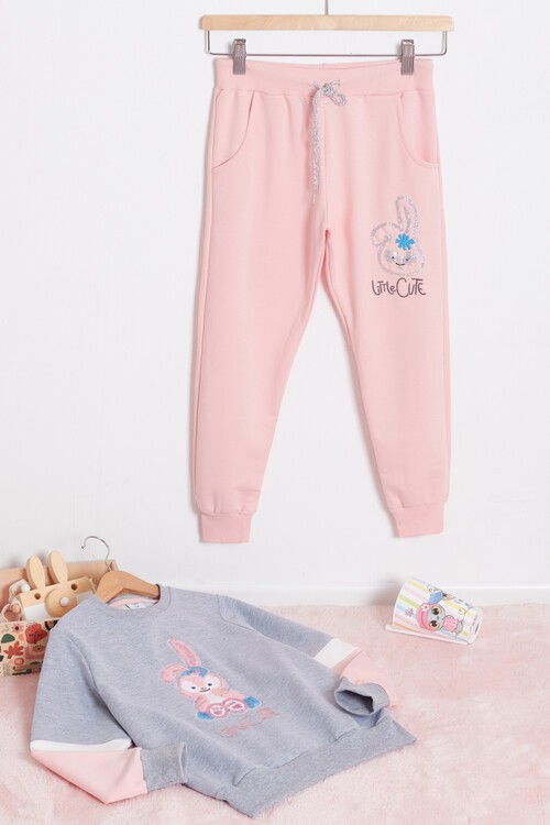 Kız Çocuk Pullu Tavşan Desenli Eşofman Takımı 14609