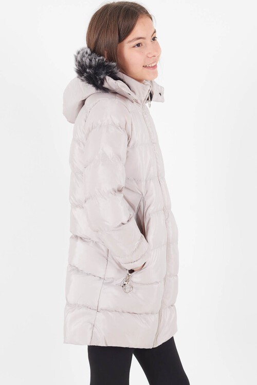 Kız Çocuk Mont Renkli Kapüşonlu Şişme Mont 14534