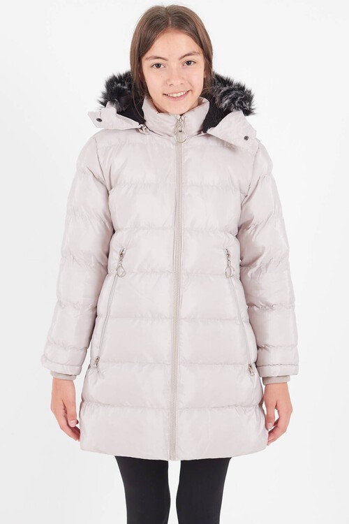 Kız Çocuk Mont Renkli Kapüşonlu Şişme Mont 14534