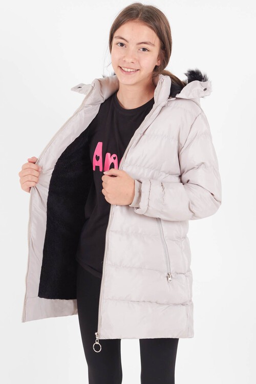 Kız Çocuk Mont Renkli Kapüşonlu Şişme Mont 14534