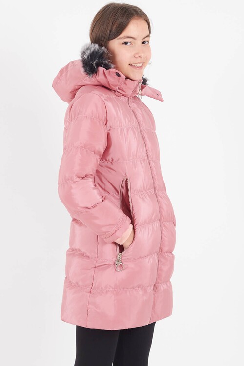 Kız Çocuk Mont Renkli Kapüşonlu Şişme Mont 14534