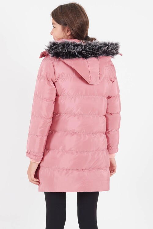 Kız Çocuk Mont Renkli Kapüşonlu Şişme Mont 14534