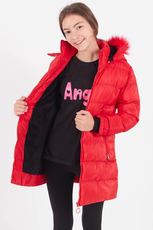 Kız Çocuk Mont Renkli Kapüşonlu Şişme Mont 14534