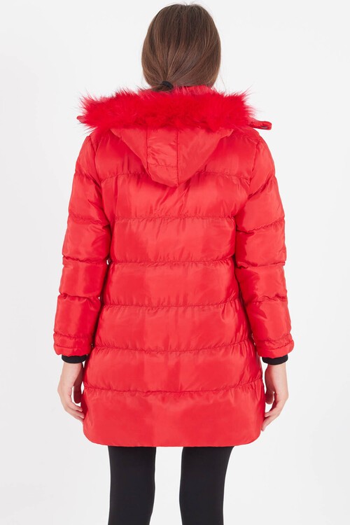 Kız Çocuk Mont Renkli Kapüşonlu Şişme Mont 14534