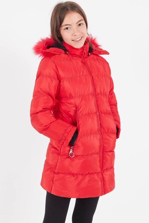 Kız Çocuk Mont Renkli Kapüşonlu Şişme Mont 14534