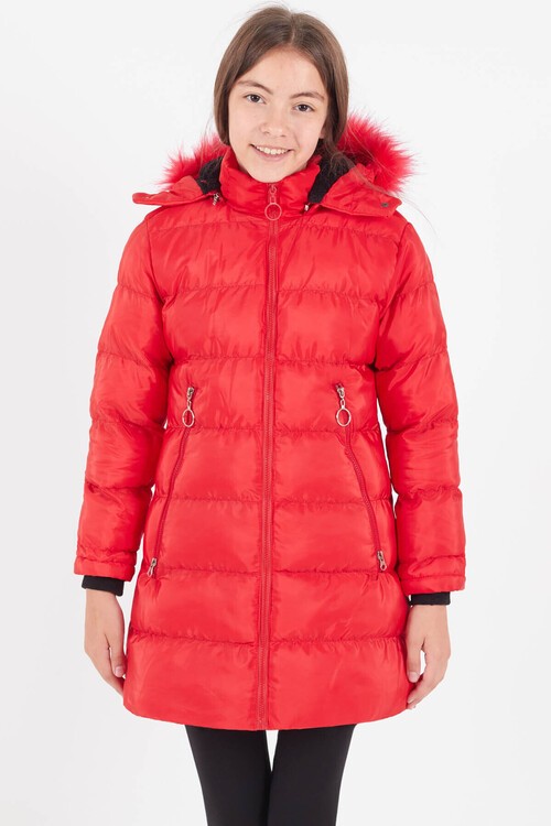 Kız Çocuk Mont Renkli Kapüşonlu Şişme Mont 14534