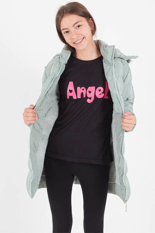 Kız Çocuk Mont Renkli Kapüşonlu Şişme Mont 14534