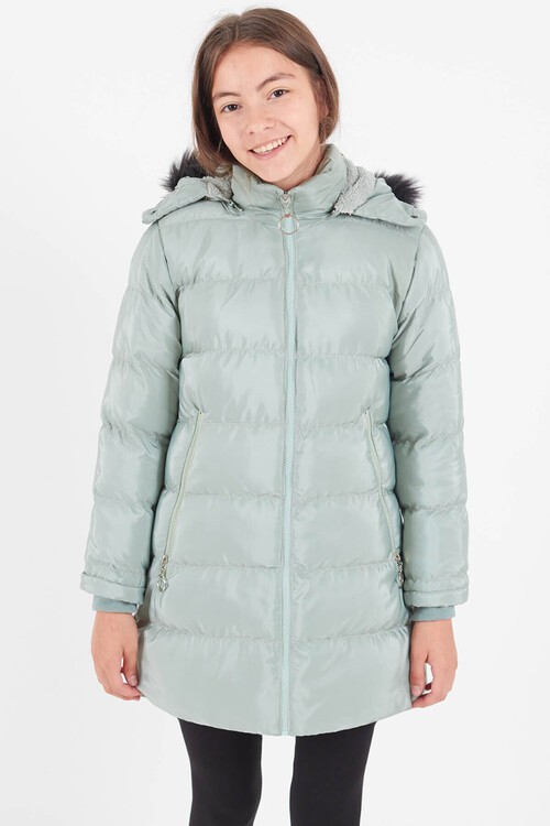 Kız Çocuk Mont Renkli Kapüşonlu Şişme Mont 14534