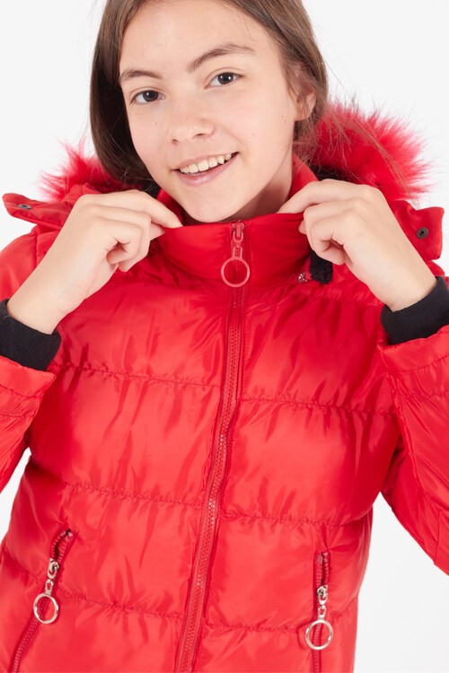 Kız Çocuk Mont Renkli Kapüşonlu Şişme Mont 14534