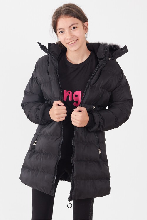 Kız Çocuk Mont Renkli Kapüşonlu Şişme Mont 14534