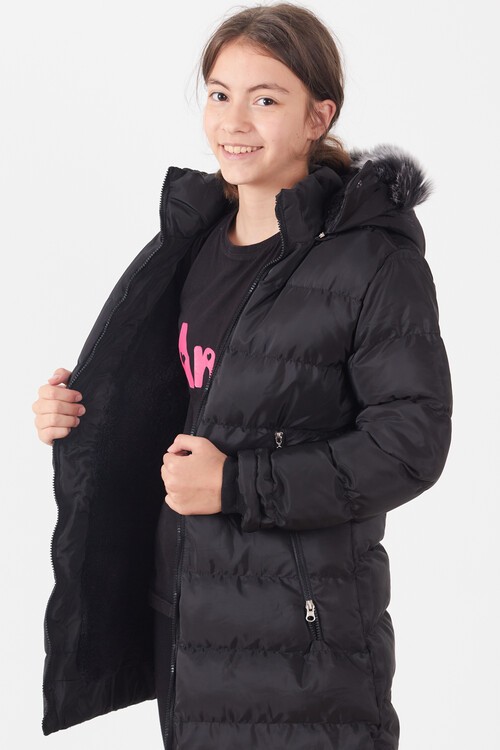 Kız Çocuk Mont Renkli Kapüşonlu Şişme Mont 14534