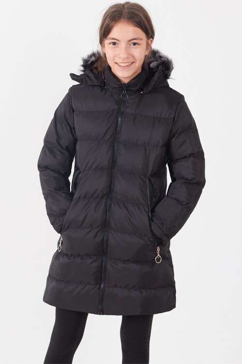 Kız Çocuk Mont Renkli Kapüşonlu Şişme Mont 14534