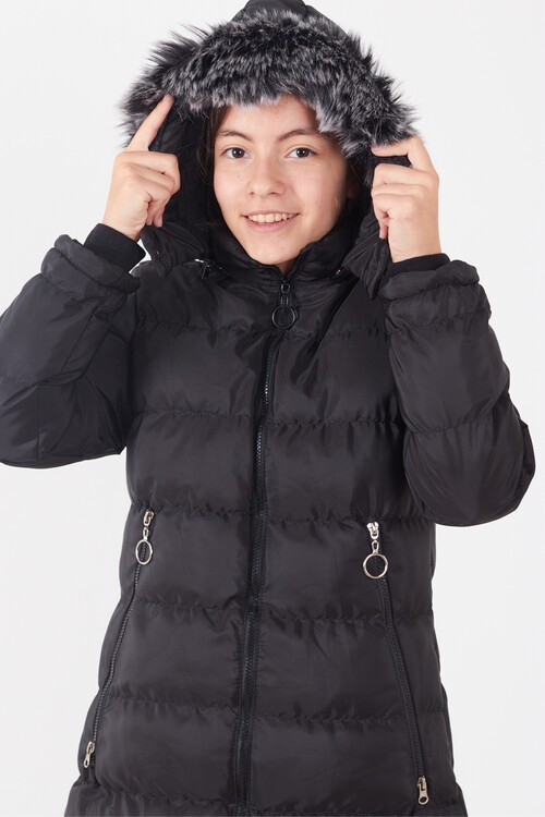 Kız Çocuk Mont Renkli Kapüşonlu Şişme Mont 14534